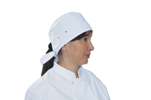Calot cuisine en tissu blanc – bandana pour cuisinier modèle mixte