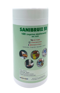 Lingettes désinfectantes agréées contact alimentaire et sans rinçage Sanibruiz SR3® | Boîte de 200